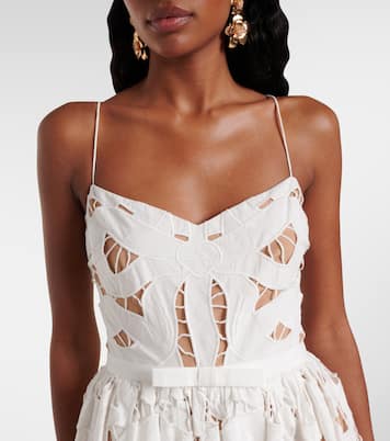 Bow lace linen and cotton midi dress | Self-Portrait