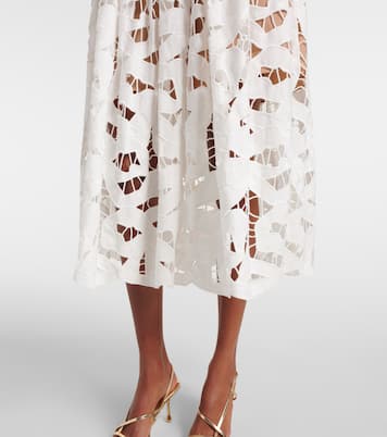 Bow lace linen and cotton midi dress | Self-Portrait