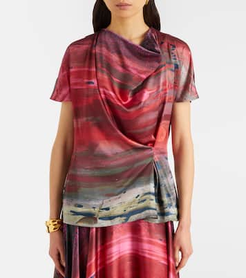 Printed draped silk satin top | Roksanda