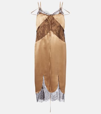 Vestido midi de satén con encaje | Ferragamo