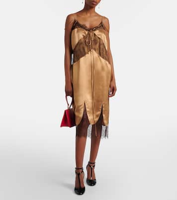 Vestido midi de satén con encaje | Ferragamo