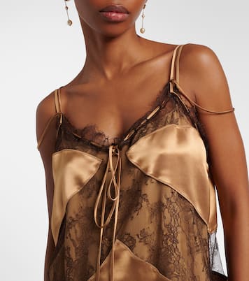 Vestido midi de satén con encaje | Ferragamo