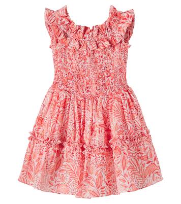 Robe Amber en coton mélangé à motif floral et volants | Poupette St Barth Kids
