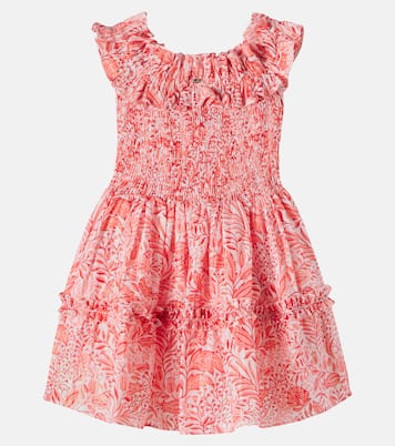Robe Amber en coton mélangé à motif floral et volants | Poupette St Barth Kids