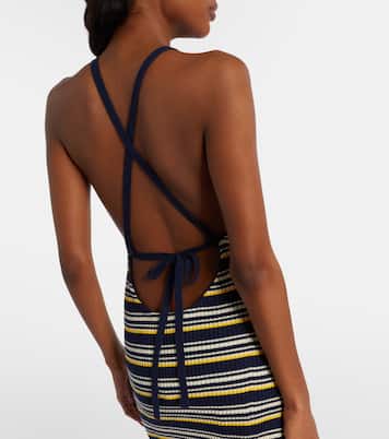 Striped open-back cotton-blend minidress | Miu Miu