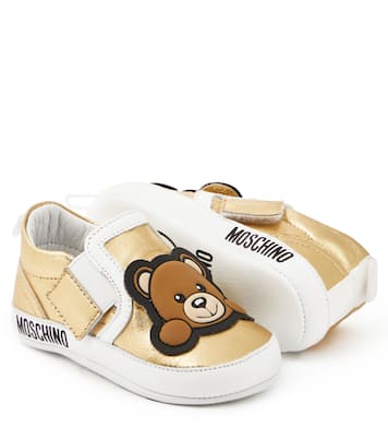 Bebé - zapatillas de piel metalizada con Teddy Bear | Moschino Kids