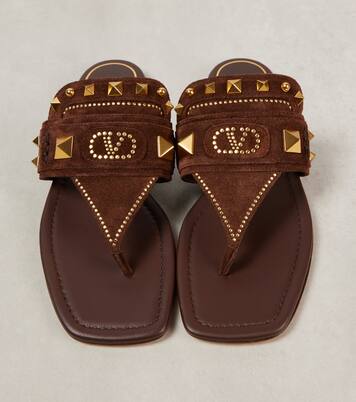 Plaster Caster studded suede thong sandals | Valentino Garavani