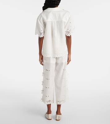 Embroidered cutout linen and cotton top | Self-Portrait