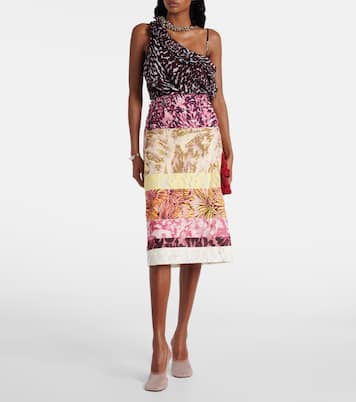 Falda midi fruncida con patchwork | Dries Van Noten