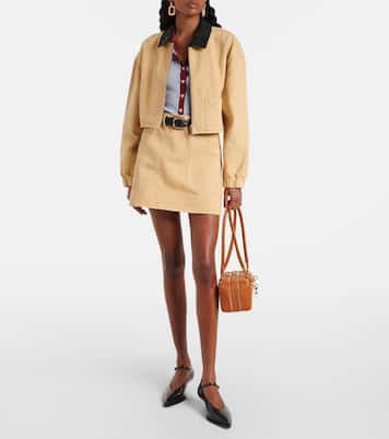 Leather-trimmed denim jacket | Self-Portrait