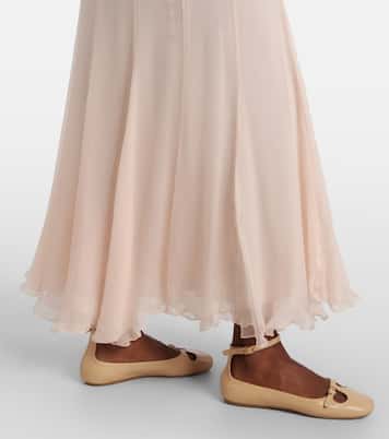 Pleated silk muslin maxi skirt  | Chloé