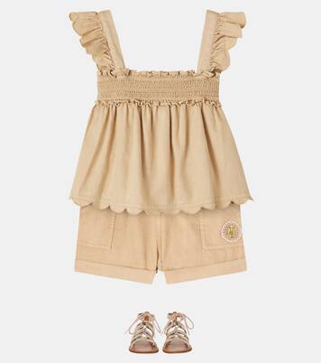 Wanderlust embroidered scalloped denim shorts | Zimmermann Kids