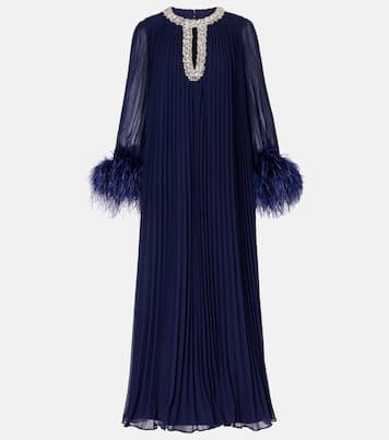 Embellished feather-trimmed chiffon maxi dress | Self-Portrait