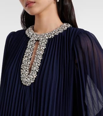 Embellished feather-trimmed chiffon maxi dress | Self-Portrait