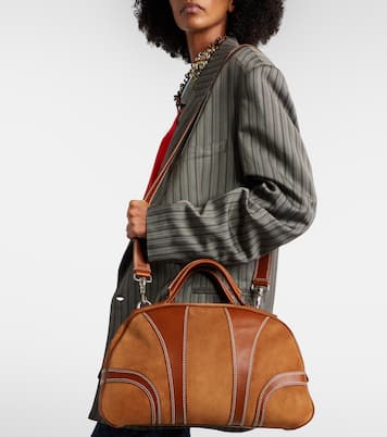 Leather-trimmed suede top-handle bag | Dries Van Noten
