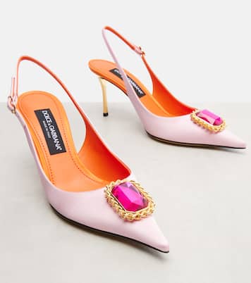 Verzierte Slingback-Pumps aus Satin | Dolce&Gabbana