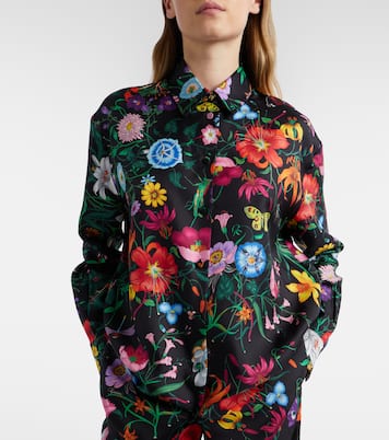 Blusa en sarga de seda floral | Gucci