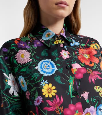 Blusa en sarga de seda floral | Gucci