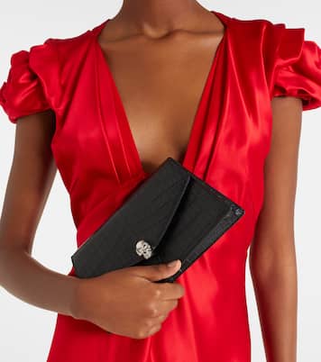 Skull Mini croc-effect leather clutch | McQueen