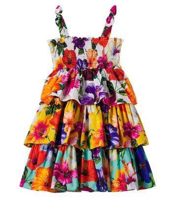 Floral shirred tiered cotton dress | Dolce&Gabbana Kids