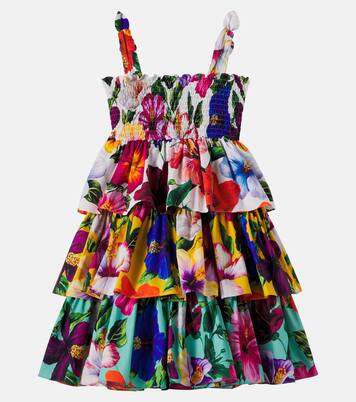 Floral shirred tiered cotton dress | Dolce&Gabbana Kids