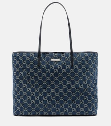 Essence Large leather-trimmed denim tote bag | Gucci