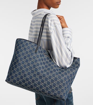 Essence Large leather-trimmed denim tote bag | Gucci