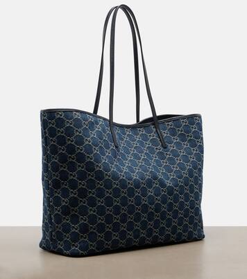 Essence Large leather-trimmed denim tote bag | Gucci