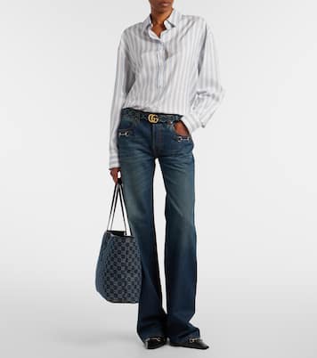 Essence Large leather-trimmed denim tote bag | Gucci