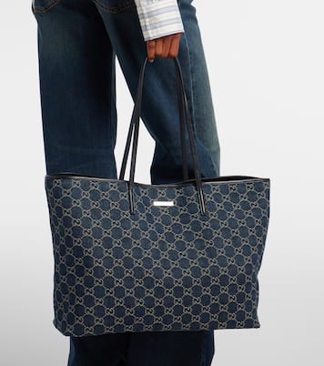 Essence Large leather-trimmed denim tote bag | Gucci