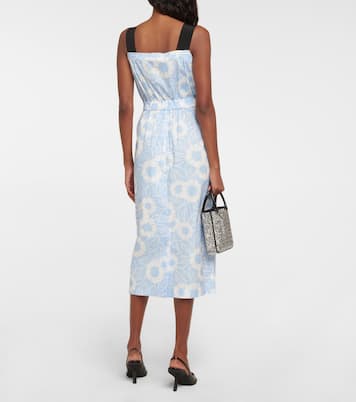 Robe midi en coton mélangé à fleurs | Prada