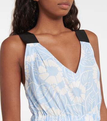 Robe midi en coton mélangé à fleurs | Prada