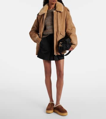 Evolve shearling-trimmed suede platform mules | Prada