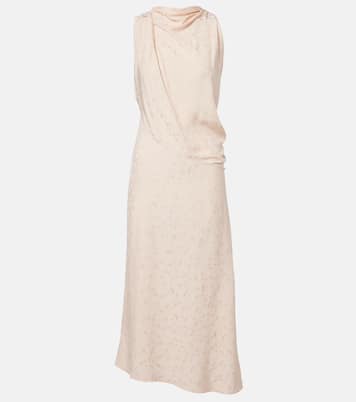 Asymmetric draped floral satin midi dress | Victoria Beckham