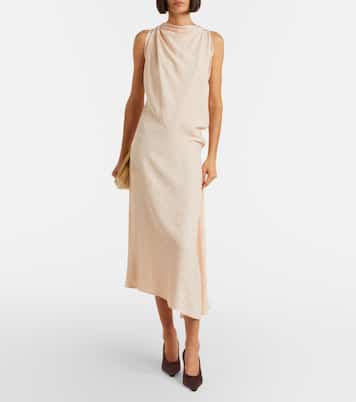 Asymmetric draped floral satin midi dress | Victoria Beckham