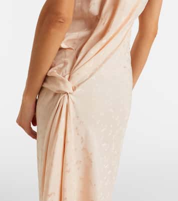Asymmetric draped floral satin midi dress | Victoria Beckham