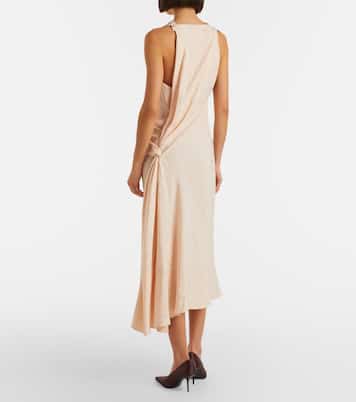 Asymmetric draped floral satin midi dress | Victoria Beckham