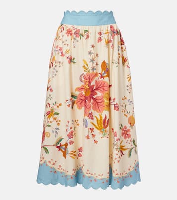 Floral Scarves linen-blend midi skirt | Farm Rio