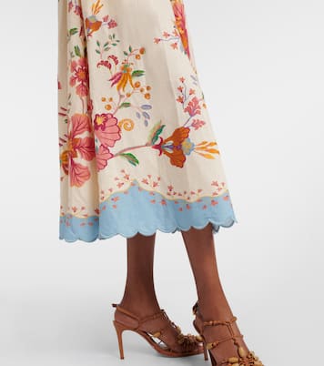 Floral Scarves linen-blend midi skirt | Farm Rio