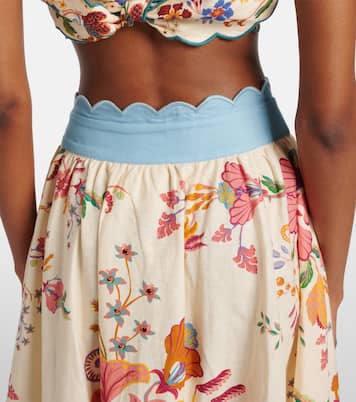 Floral Scarves linen-blend midi skirt | Farm Rio