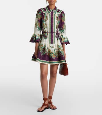 Vestido corto Ruthie de lino estampado | Alémais