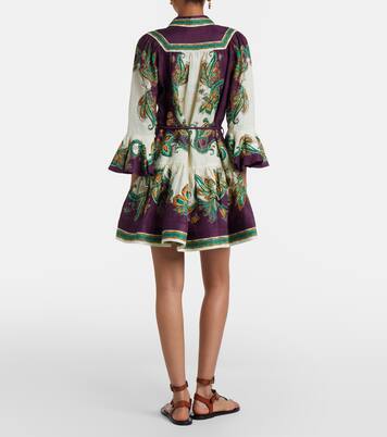 Vestido corto Ruthie de lino estampado | Alémais