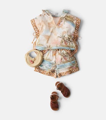 Printed cotton poncho | Zimmermann Kids