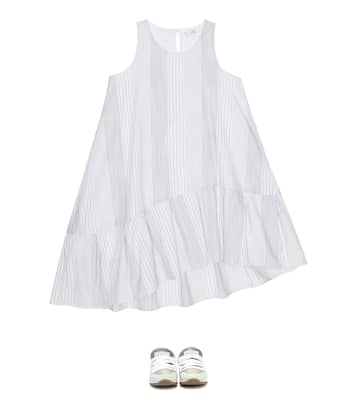 Robe asymétrique rayée en coton | Brunello Cucinelli Kids