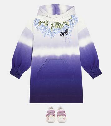 Hooded printed cotton-blend dress | Monnalisa