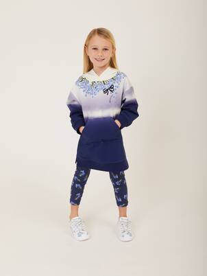 Hooded printed cotton-blend dress | Monnalisa