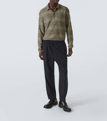 Intarsia linen-blend polo sweater | Giorgio Armani