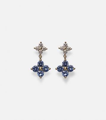 Ohrringe Luckiest Clover aus 10kt Gelbgold mit Diamanten und Saphiren | Stone and Strand