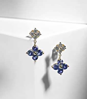 Ohrringe Luckiest Clover aus 10kt Gelbgold mit Diamanten und Saphiren | Stone and Strand