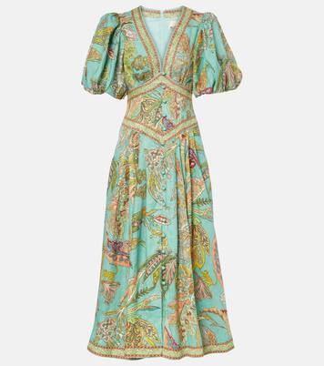 Robe midi Franca imprimée en lin | Alémais